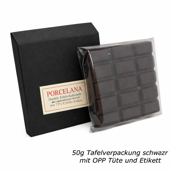 Schwarze Tafelverpackung für 50g Schokoladen mit Schrägrand